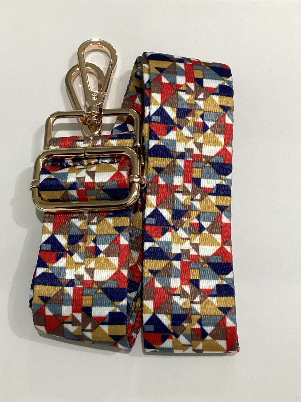 Purse Adjustable Multicolor Geometric Shoulder Strap with Gold Hardware